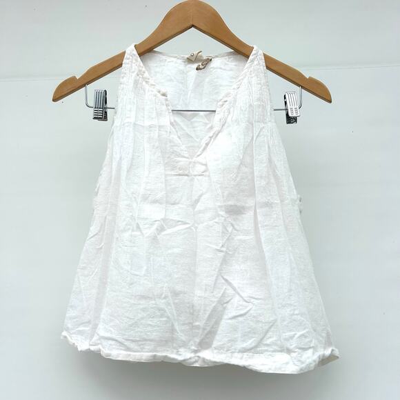 World Of Crow White Cotton Tank Top Blouse Cottagecore XS Crop Minimalist - Picture 2 of 7